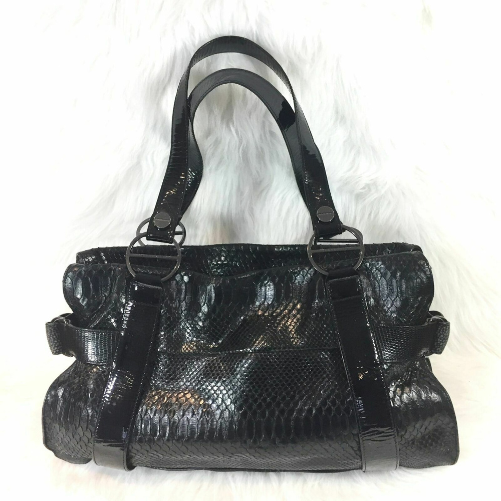 Borbonese Black Python And Patent Leather Handbag - image 1